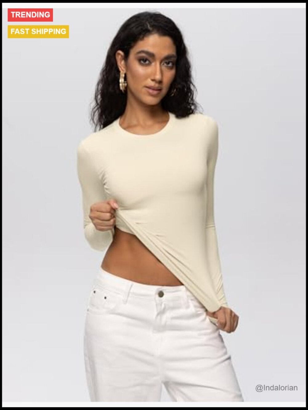 Long Sleeve Crop Top Crew Neck Slim Fit Basic Tee Going Out Casual - Picture 3 of 6